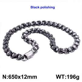 Oxidized Halloween Skull Polished Men's Necklace